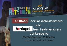 Asteazkenean Uhinak dokumentala eta Hordago aurkezpena