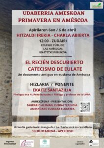 Hitzaldi irekia: "El recien descubierto catecismo de Eulate" (gaztelaniaz) @ Zudairi (Ameskoako eskola)